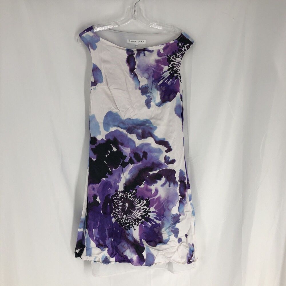 TRINA TURK Blue Purple Flower Women's Sleeveless Dress 4